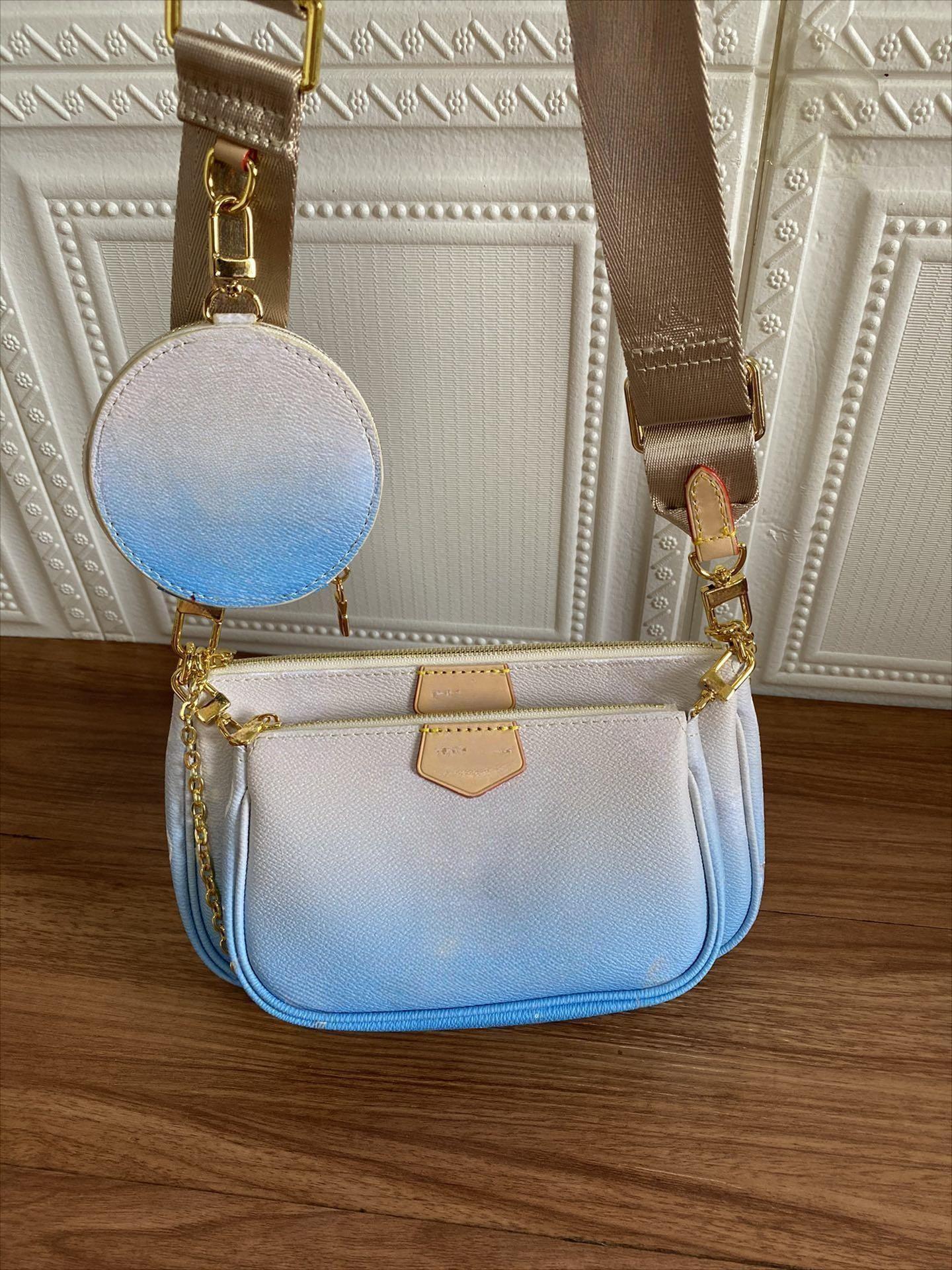 

5A Women designer bag pochette crossbody leather bag handbag wallet on chain strap purse shoulder bags messenger classic 3pcs 3 piece set lady, Blue