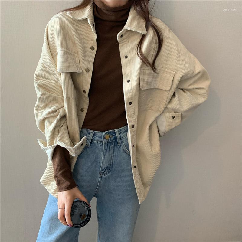 

Women's Blouses Spring Women Solid Corduroy Blouse Vintage Plus Size Button Up Turn Down Collar Oversize Long Sleeve Shirts Casual Tops, Black