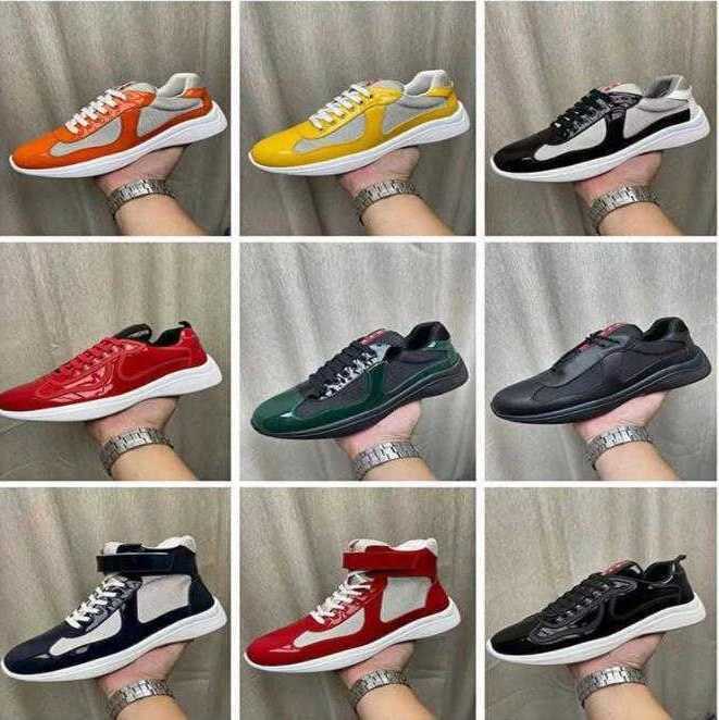 

Men Sneakers Designer America Cup Xl Leather Trainer Patent Leather Flat Trainers Black Blue Mesh Lace-up Nylon Casual Shoes Outdoor Runner With Box NO53, 24