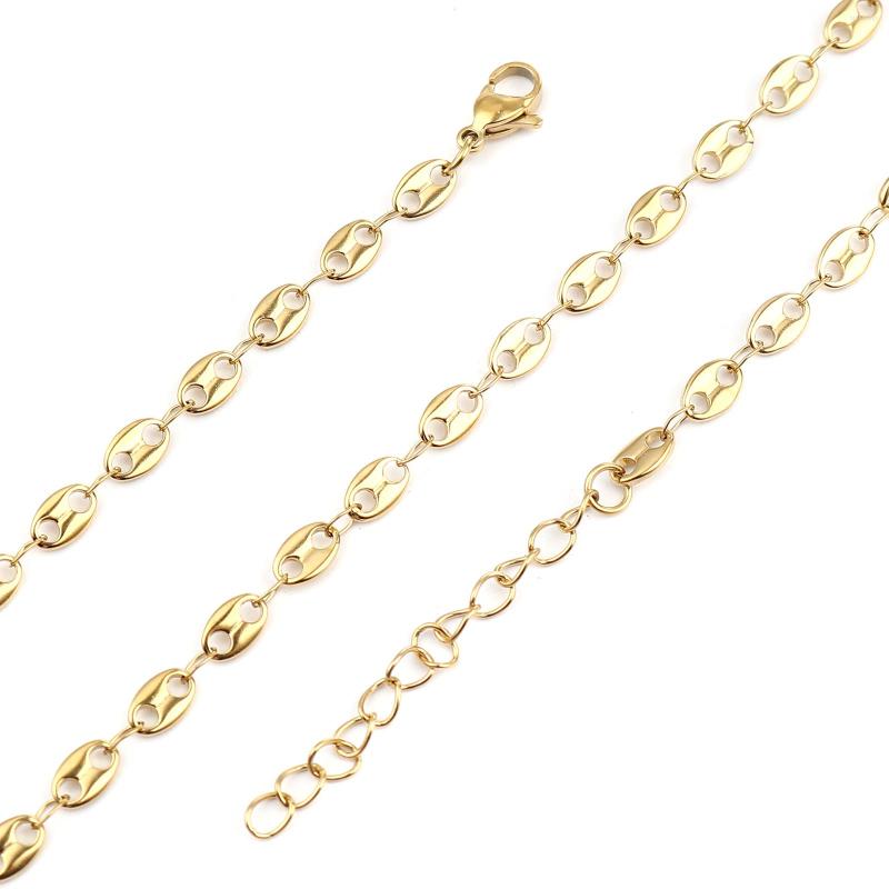 

Chains 1PC Stainless Steel Chain Necklace Coffee Bean Lobster Extension Jewelry Women Fashion 45cm/60cm Long