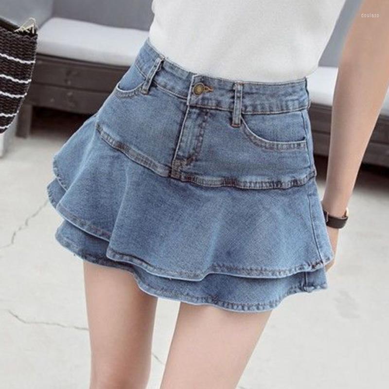 

Skirts Vintage Denim Mini Women Summer Sexy Solid Colour Ball Gown Jeans Female Casual Pocket Slim A-line, White