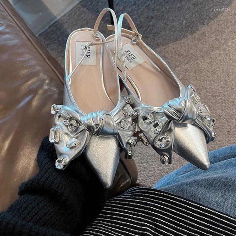 

Sandals Sweet Bow Crystal Women Slingback Flats Dress Party Shoes Summer 2023 Comfortable Work, Black