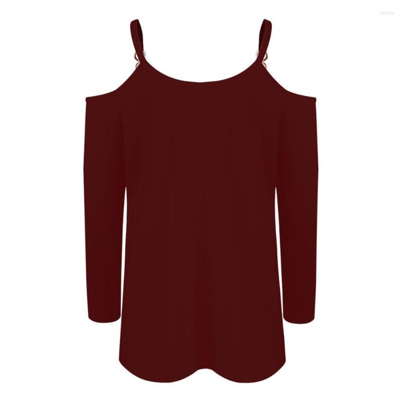 

Women' Blouses Classic Women Cold Shoulder Chain Strap Solid Color Tee Shirt Autumn Top Anti-Shrink Stretchy, Wine red