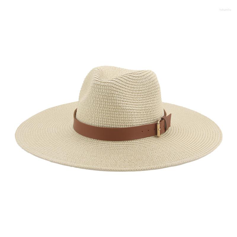 

Wide Brim Hats Sun Women Summer Spring Beach Straw Hat Big 11cm Belt Chain Protective Travel Gorras Para Mujer, Khaki