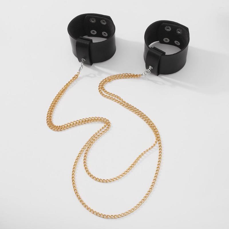 

Link Bracelets Fashion Long Tassel Metal Leather Bracelet Punk Jewelry For Women Rivet Retro Wide Buckle Wristband Cool