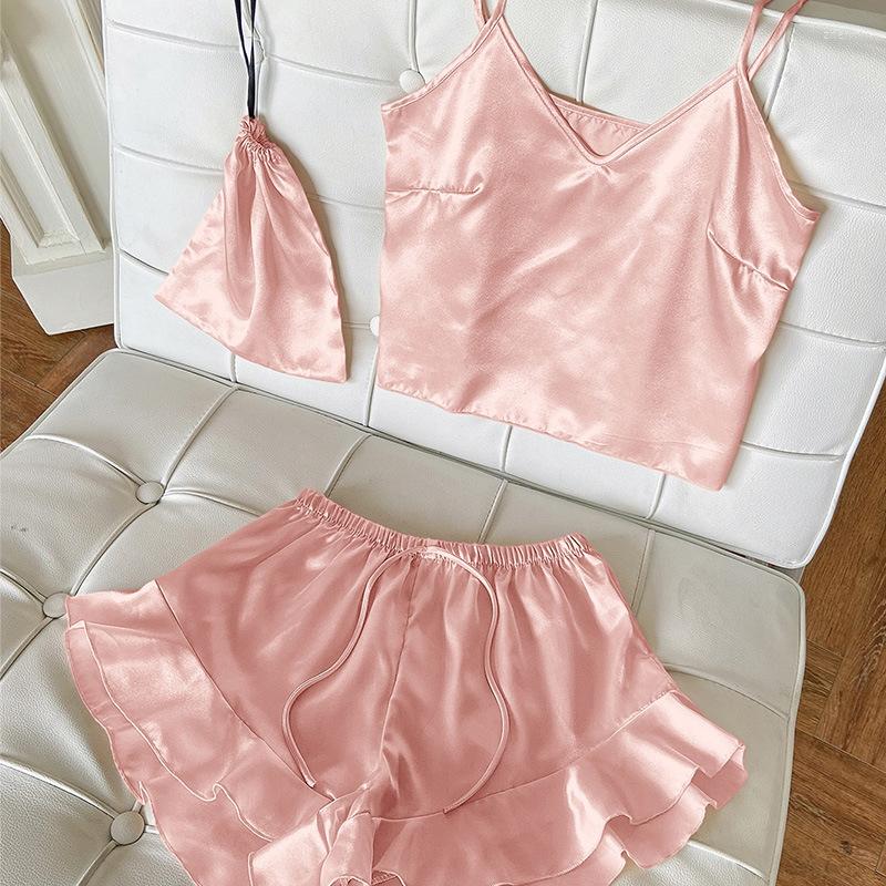 

Women's Sleepwear Casual Ruffles Wedding Pyjamas Sexy Cami&shorts Loungewear Women Satin Pajamas 2Pcs Suit Nightwear Home Clothes, Grey