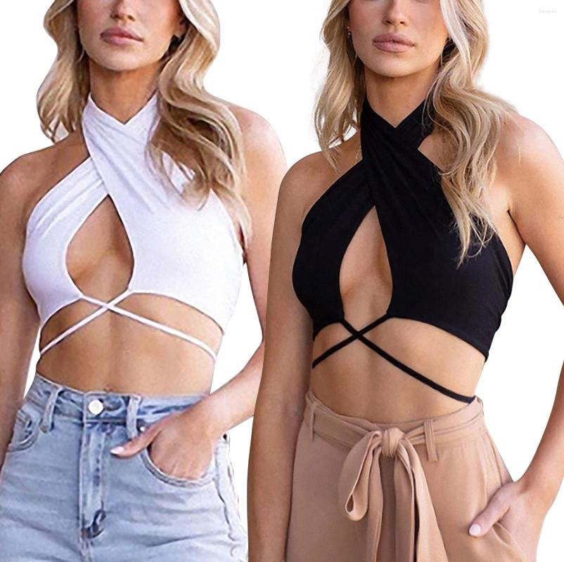 

Women's Tanks Tank Halter Cross Streetwear Hollow Tops Vest Summer Clothes Women Out Crop Club Top Sleeveless Party Corset For Vintage, Black