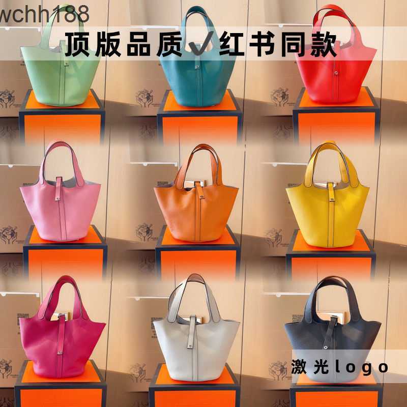 

Bag Designer 2023 Tote Basket Picotin Bags Locks High Quality Lychee Patterned Bucket Leather Portable Simple Large Capacity Handbags, Red