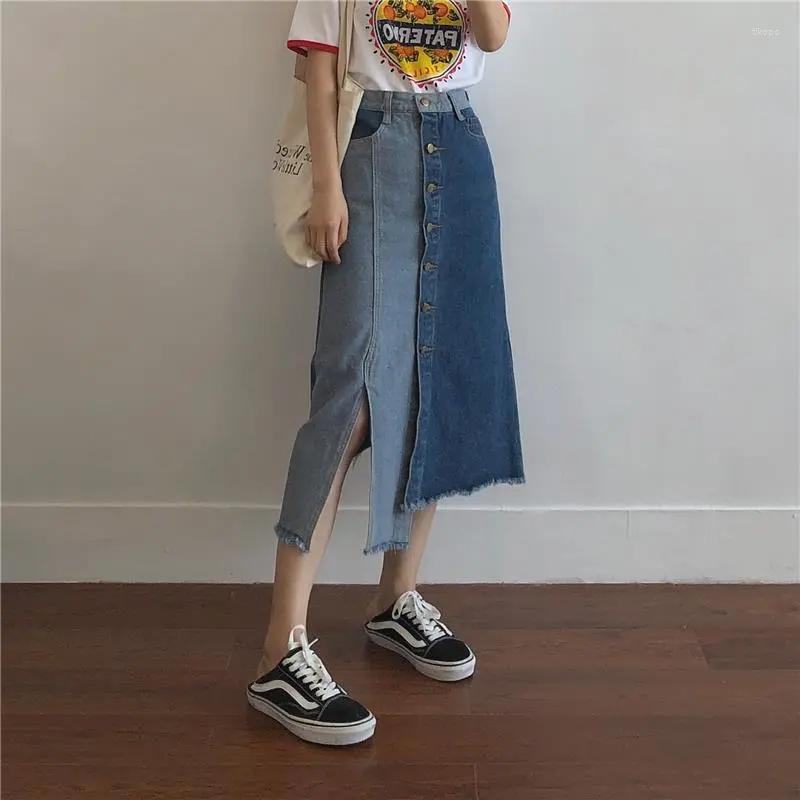 

Skirts Slit Denim Skirt Indie Aesthetic Midi Long 2023 Summer Trend Women Korean Clothing Fashion Patchwork, Picture shown