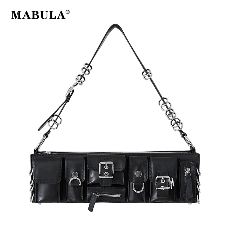 

Evening Bags MABULA Vintag Black Underarm Shoulder Bag Punk Stylish Pu Leather Clutch Handbag Retro Rock Unisex Cuboid Purse 230509