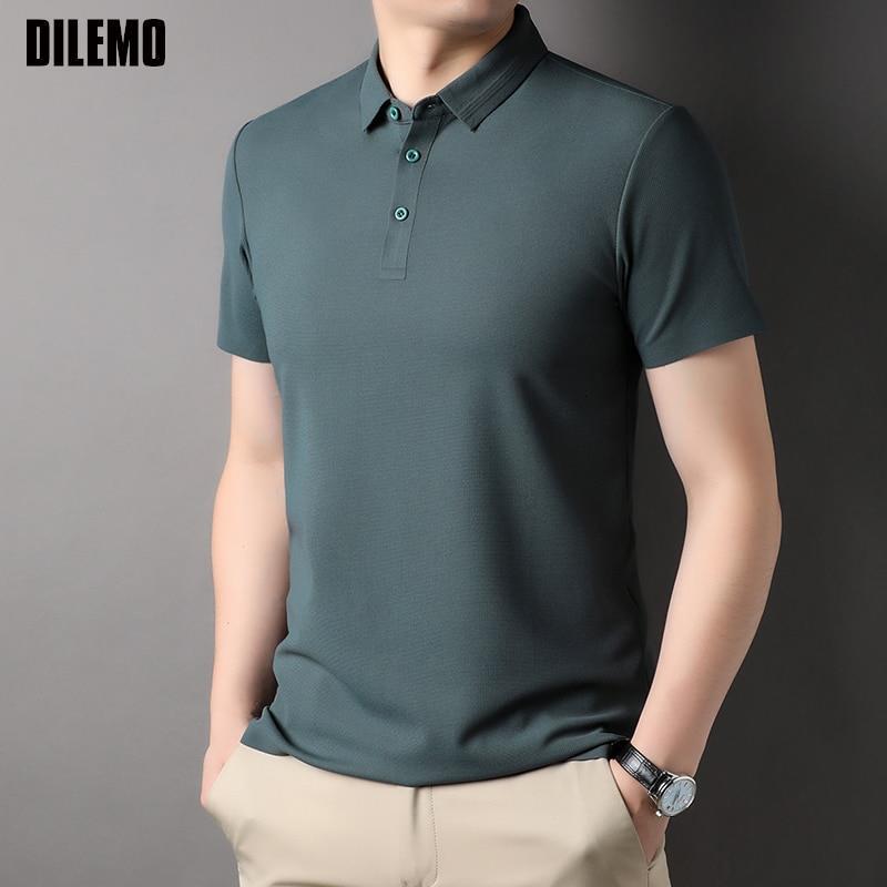 

Men's Polos Top Grade Seamless Summer Mens Casual Turn Down Collar Polo Shirt Plain Solid Color Short Sleeve Tops Fashions Clothes Men 230508, Black