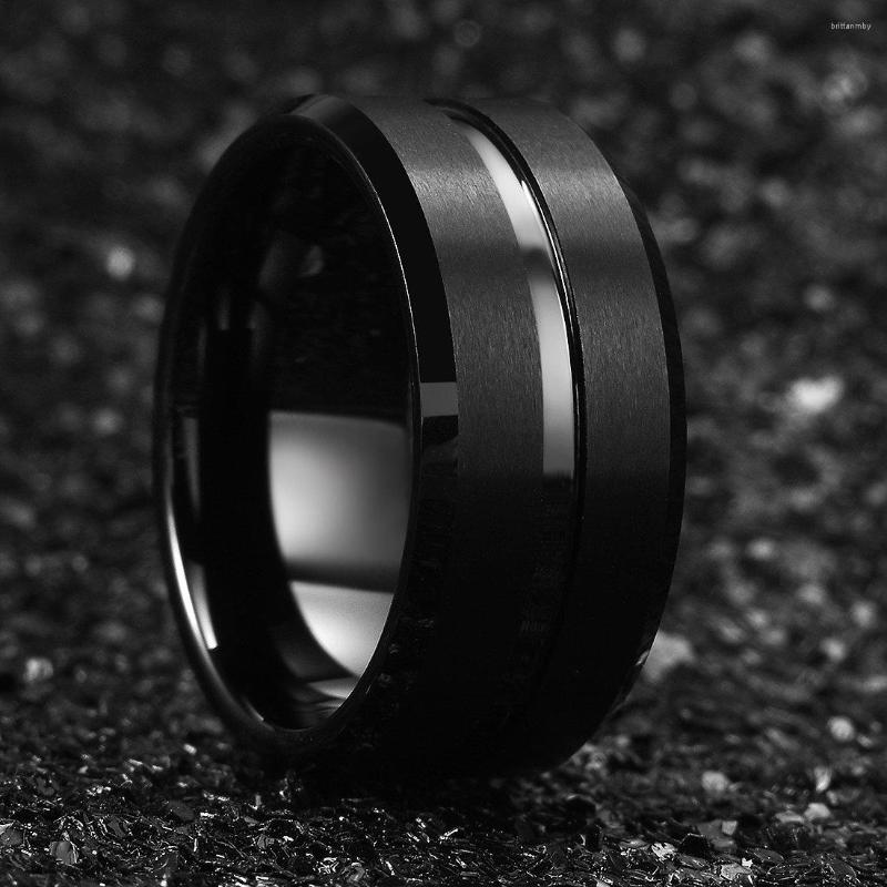 

Wedding Rings Simple 8mm Black Groove Titanium Steel For Men Women Color Brushed Stainless Ring Band Jewelry