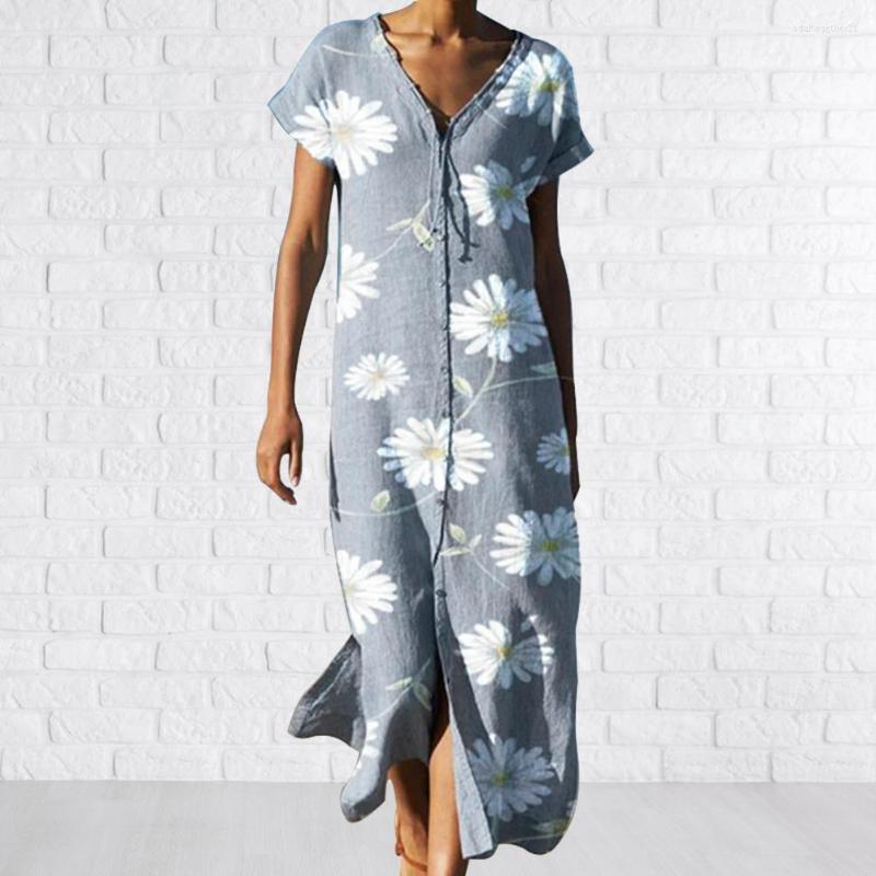 

Casual Dresses Sweat Absorbing Chic Women Loose Fit Maxi Basic Shirt Dress Moisture Wicking Long V-Neck Streetwear, Green