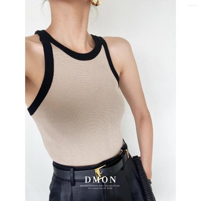

Women' Tanks Knitting Patchwork Tank Top Chic Vintage Loose Sleeveless Vests Slim Black Summer Clothes For Women Korean Fashion Tube Crop, N1