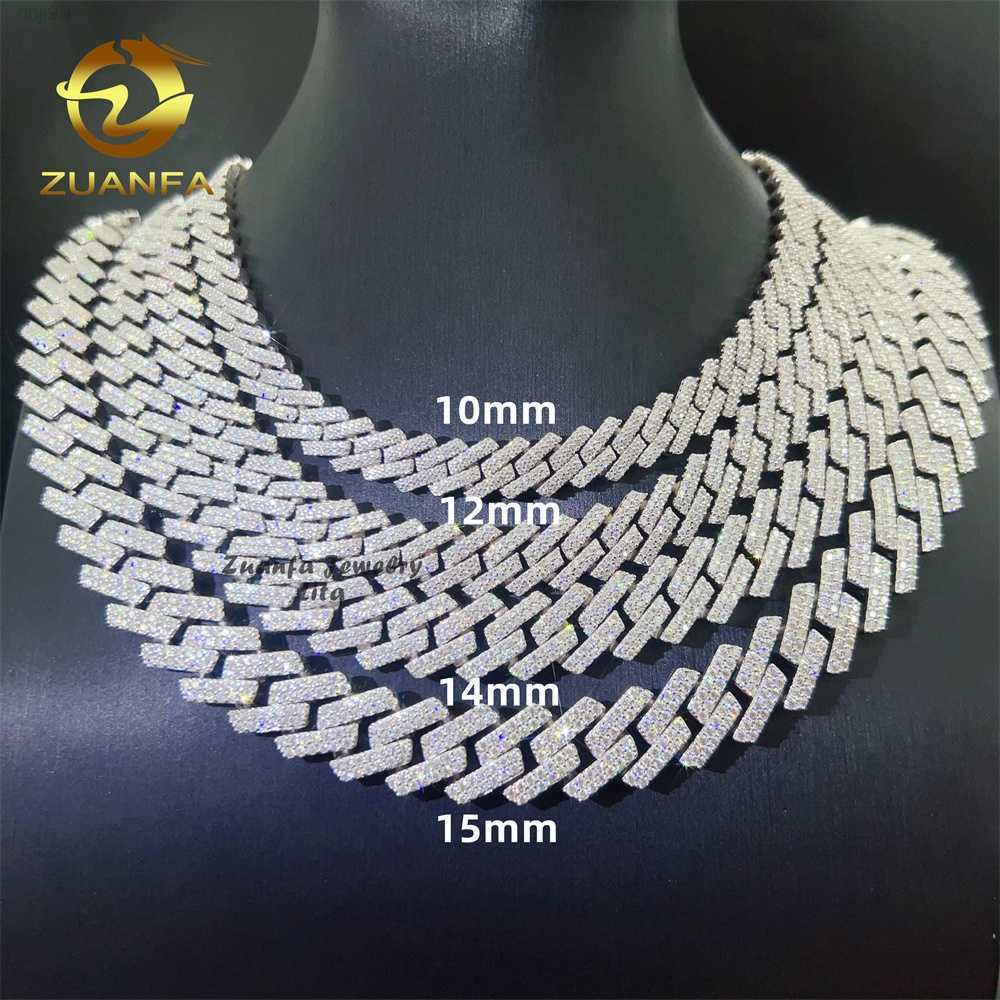 

Hot Selling 925 Sterling Silver Hip Hop 10mm 12mm 14mm 15mm Iced Out Moissanite Diamond Cuban Link Chain