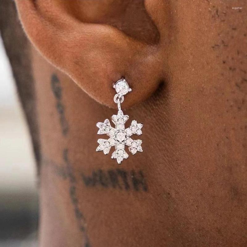 

Dangle Earrings UWIN 1 Pair Of Snow Flake Drop Iced Out Cubic Zirconia Hinged Stud Women Punk Style Fashion Jewelry