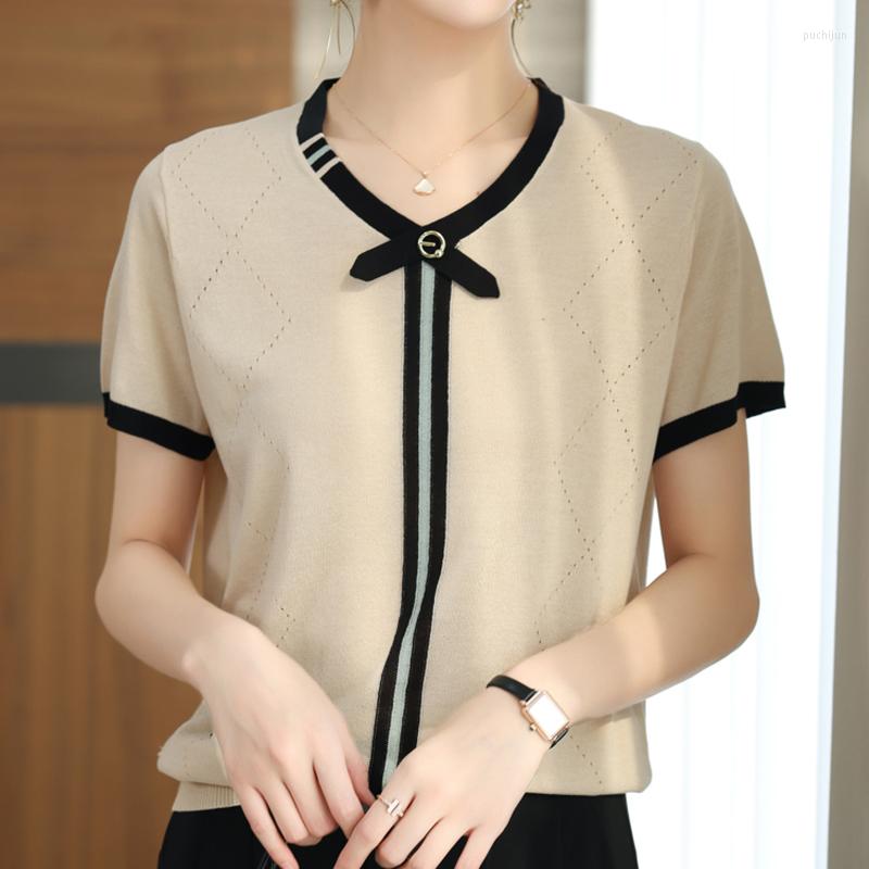 

Women's T Shirts Thin Hollow Out Shirt Women Knitted Short Sleeve Womens Tops 2023 Summer T-Shirts Casual Loose Tee Femme Striped Tshirt, Pink