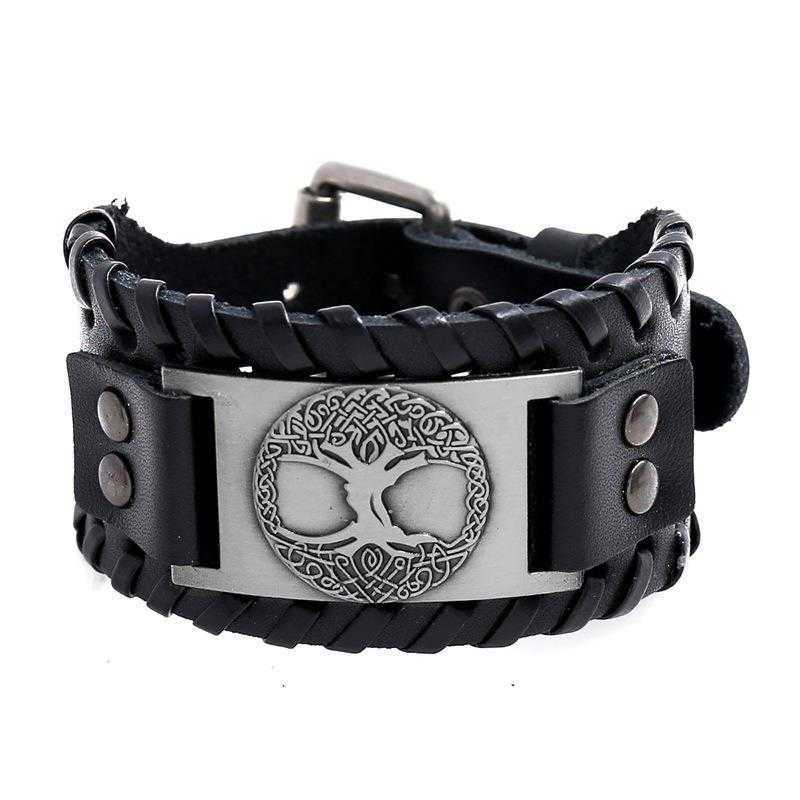 

Accessories Viking Totem Tree Cattle Leather Bracelet Vintage Weave Punk Mens Width