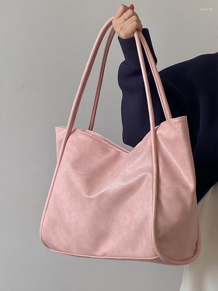 

Evening Bags Large Capacity Women's Shoulder Bag Vintage Ladies Underarm Commute Pink Fashion Casual Tote Pu Leather Female Handbags
