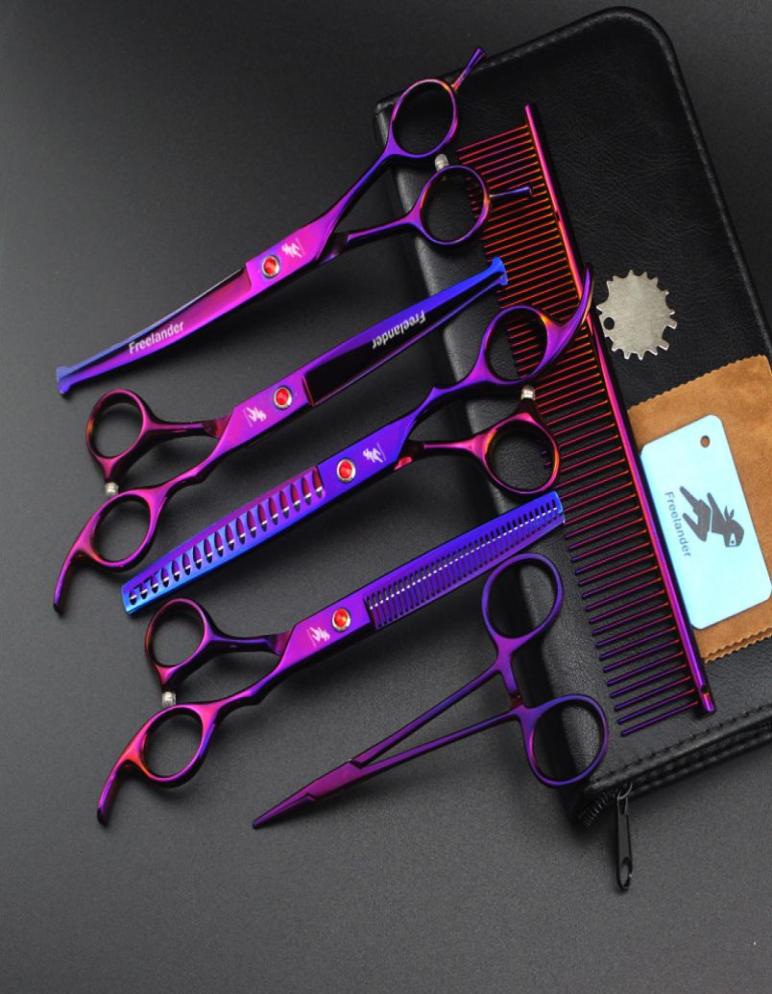

7 inch round head grooming set pet dog scissors professional curved cutting shears thinning makas tijeras safety8437892