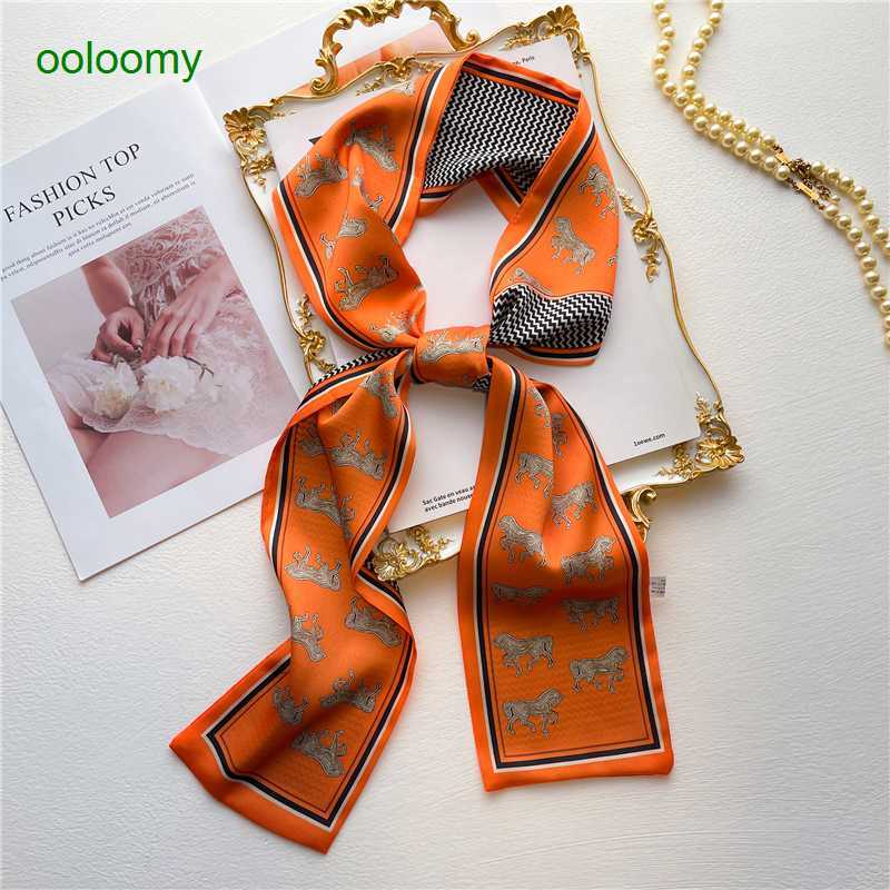 

Hemres Designer Cravat Emma Orange Scarf Women's Thin Narrow Strip Ribbon Hair Binding Simulation Silk Decorative Fashionable OP5F