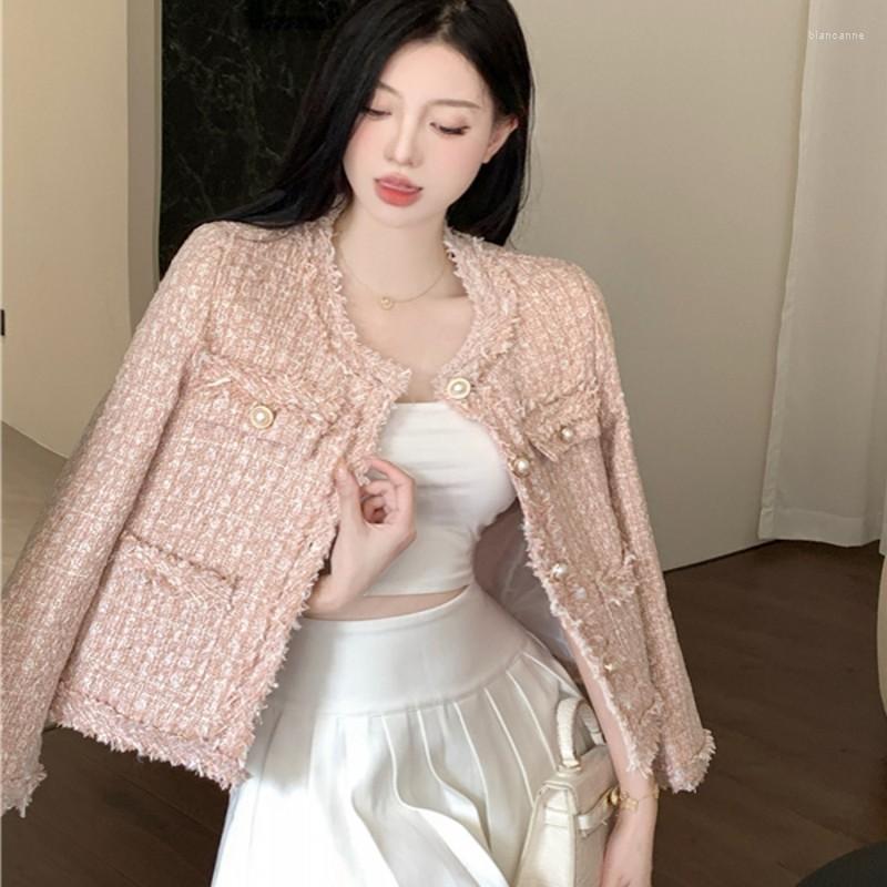 

Women' Jackets Runway Spring Fall French Women' Elegant Coat Tweed Chic Luxury Vintage Woolen Jacket Top Casaco Outwear, Blue