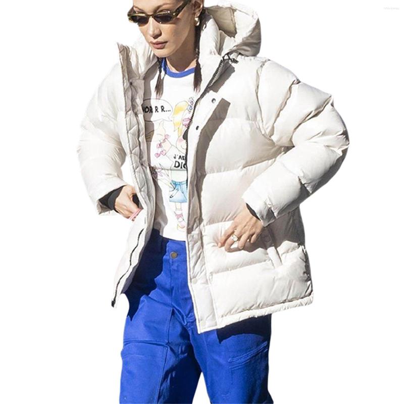 

Women' Hoodies Women Solid Color Down Jacket With Detachable Hood Zipper And Buttons Open Front Overcoat Black/ White/ Red