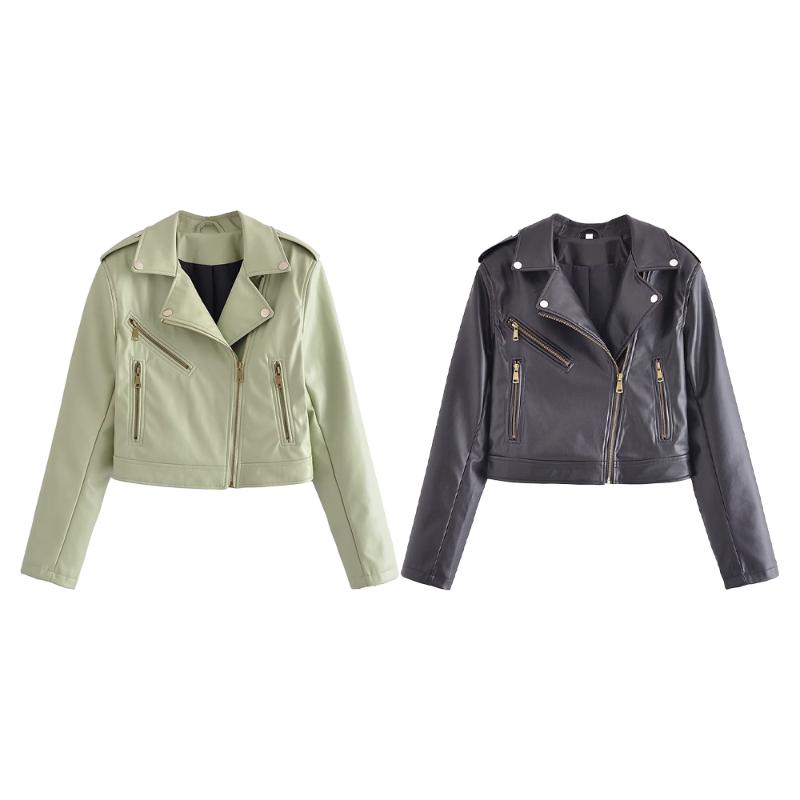 

Women's Leather & Faux Women Fashion Kinetic Motorcycle Short Suit Retro Long Sleeve Zipper Jacket Chic JacketWomen's