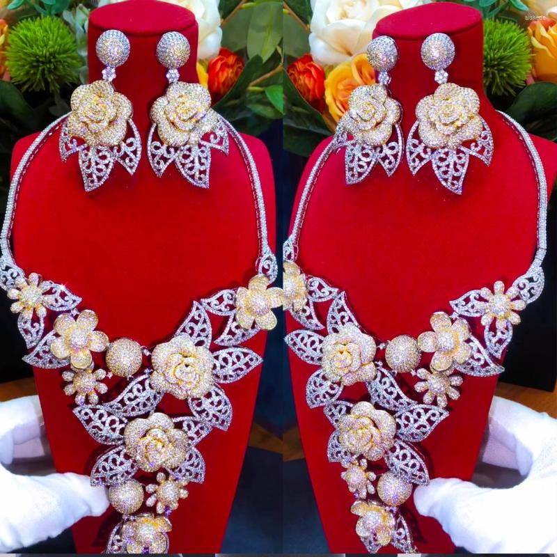 

Necklace Earrings Set GODKI Luxury Bloom Flowers 4PCS Jewelry For Women Wedding Cubic Zircon CZ African Dubai Bridal, Picture shown