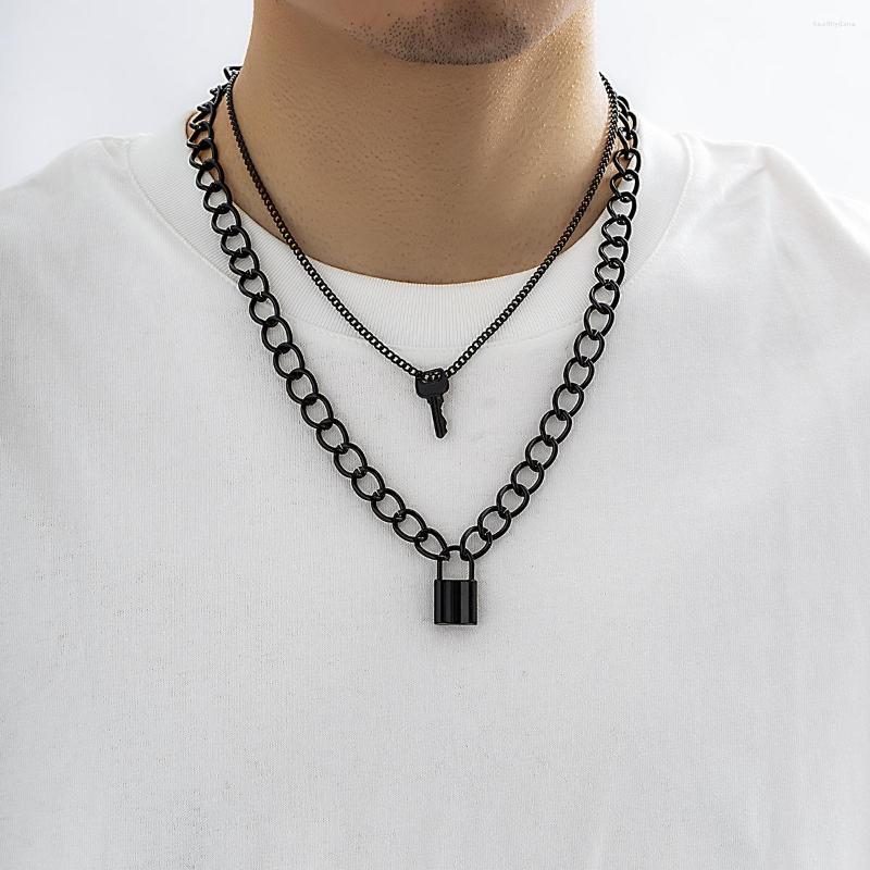

Chains Casual/Sporty Black Gothic Necklace For Man Stainless Steel Padlock Punk Personality Multi-layer Key Pendant Metal Necklace4