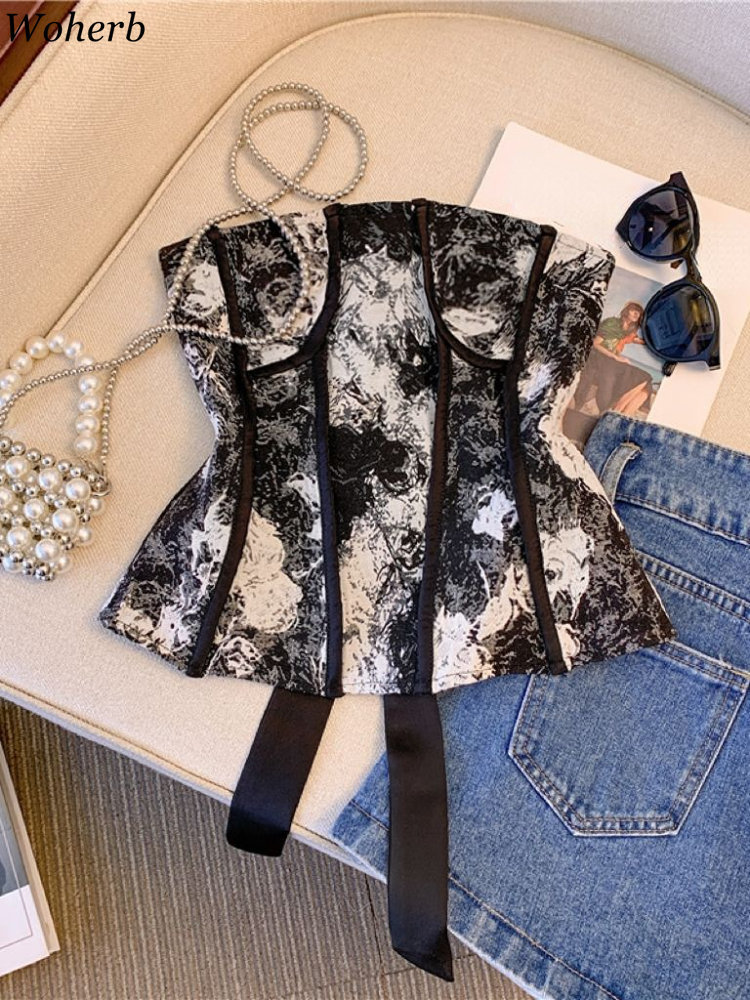 

Camisoles Tanks Woherb Sexy Y2k Bandage Top Print Tunic Backless Vest Fashion Summer Camis 2023 Ropa Mujer Korean Crop 230508, As photo