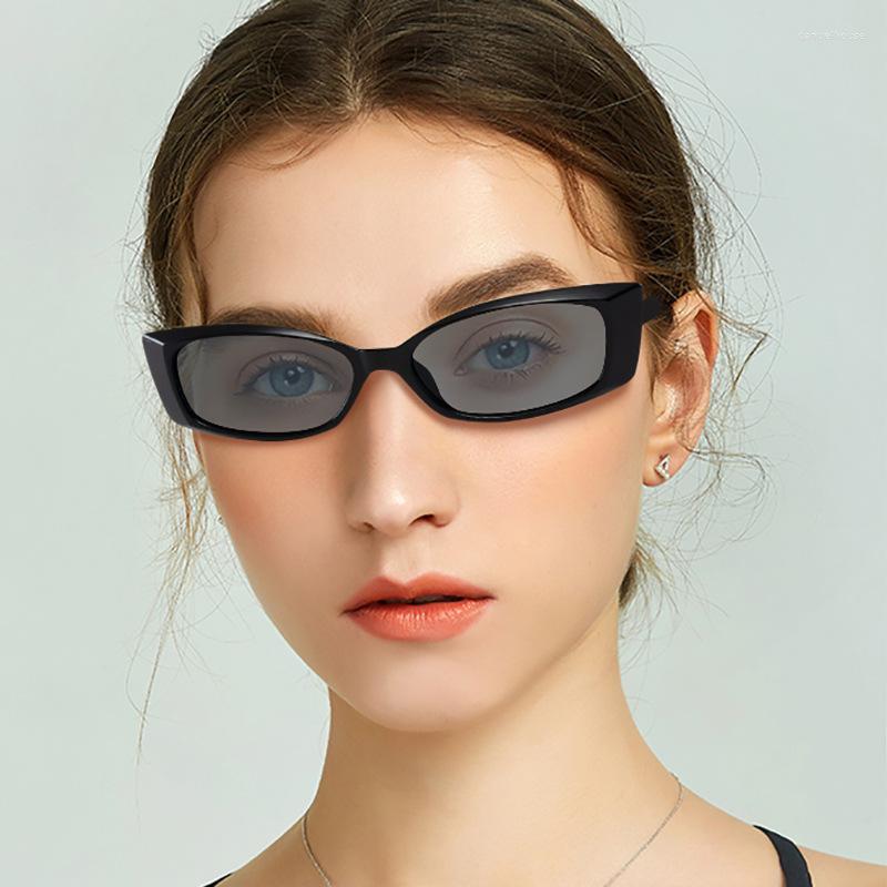 

Sunglasses Small Rectangle Sun Glasses Female Vintage Black Narrow Frame Woman Gradient Clear Mirror