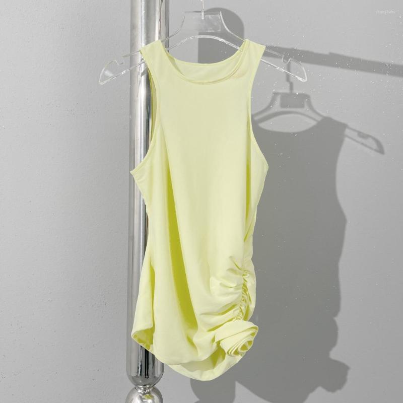 

Women' Tanks Fashion Sexy Y2k Single Side Slim Waist Hundred Short Top Women Romantic 3D Stereoscopic Rose Pleated Decorated Tank, Brown