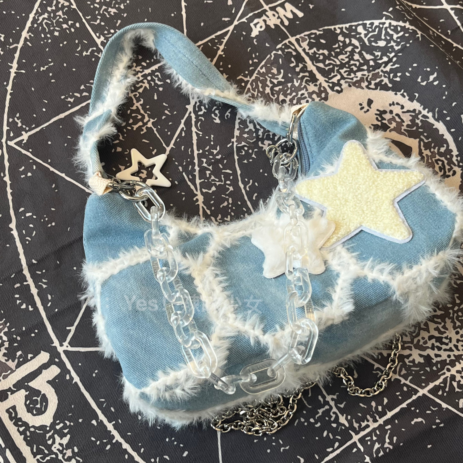 

Evening Bags Y2k Women's Denim Cloth Shoulder Bags Simple Female Underarm Bag Fashion Stars Pattern Cool Girls Handbags Chain Tote Purses 230509, Beige