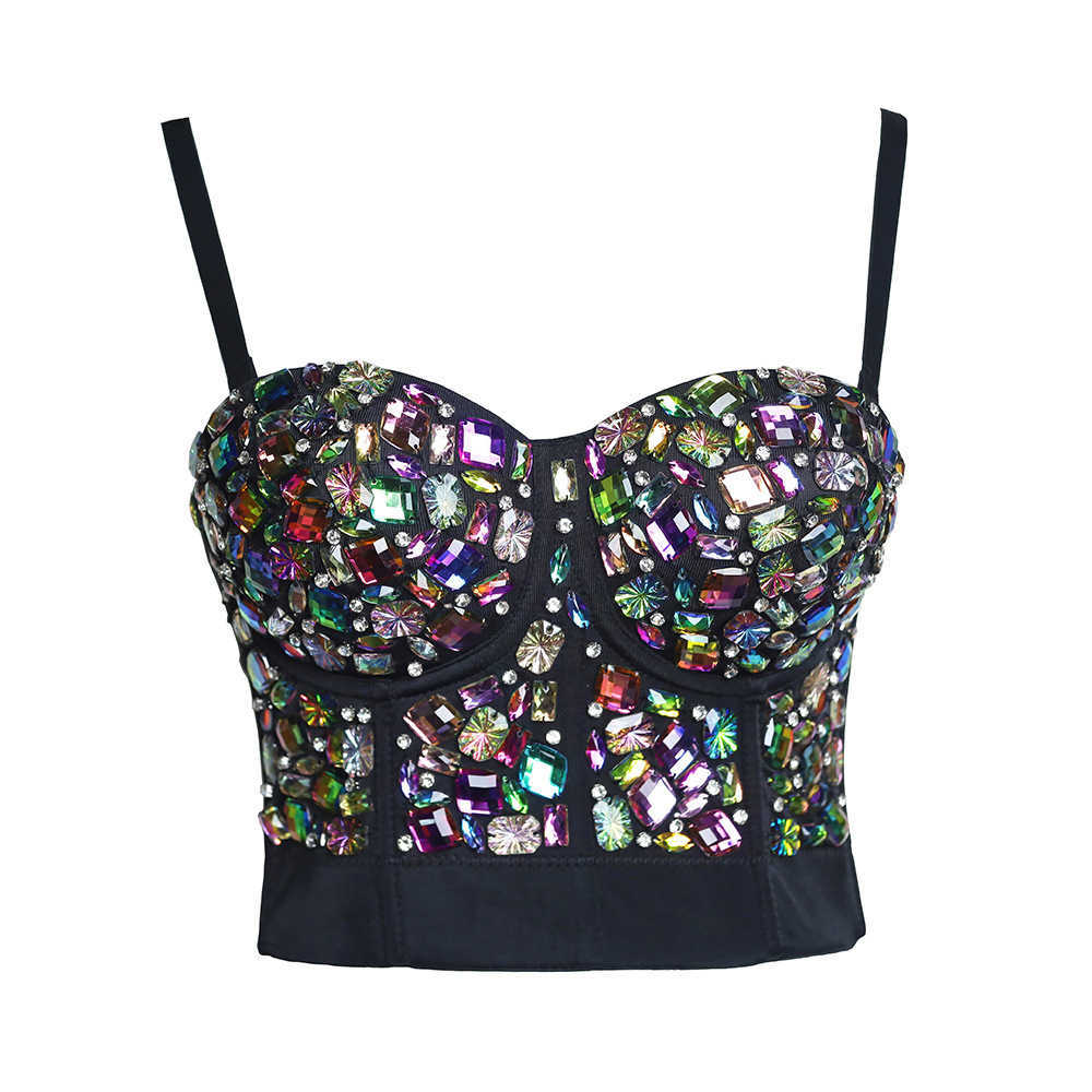 

Women's Bra 2022 Summer Fashion Bodycon Spaghetti Strap Sexy Crop Top Women Rhinestone Black Corset