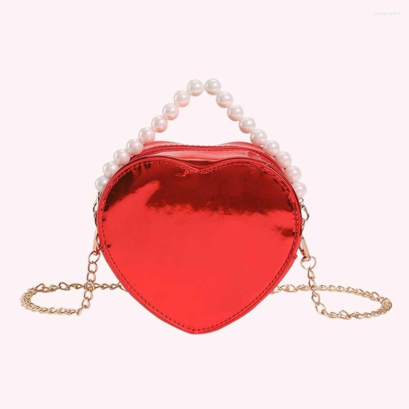 

Evening Bags Women Mini Shoulder PU Leather Love Heart Chain Purse 2023 Crossbody Bag Solid Color Ladies Messenger Pearl Tote, Gold
