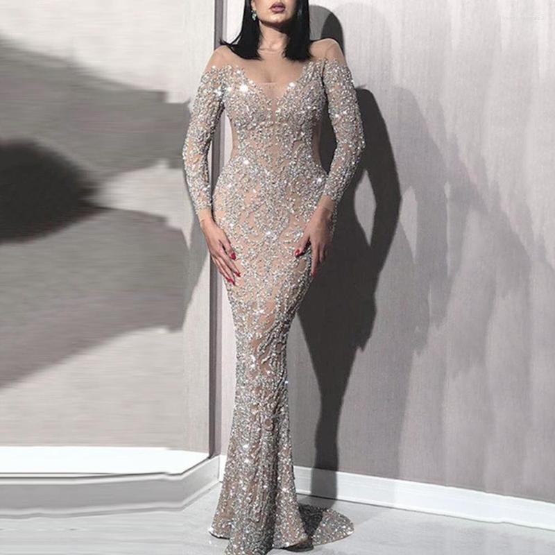 

Casual Dresses Sutimine 2023 Women's Gilded Long Sleeve Slim Sexy Dress Banquet Evening Bodycon Birthday For Women