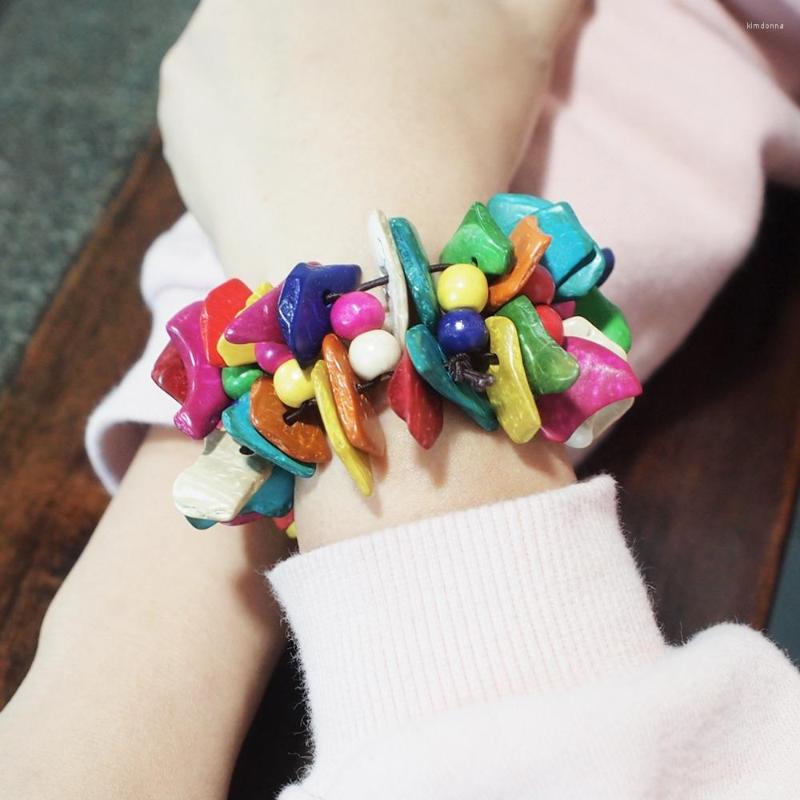 

Bangle Bohemia Handmade Wood Beaded Coconut Shell For Women Statement Adjustable Multicolor Cuff Bracelets Fashion Jewelry UKEN
