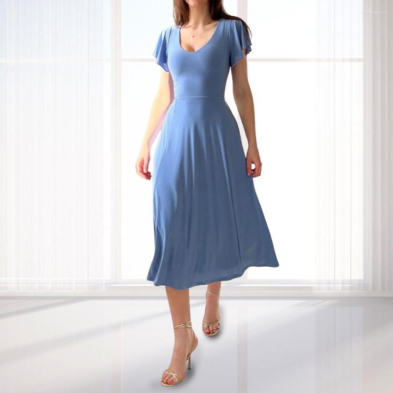 

Casual Dresses Pullover Dress Anti-shrink Women U-Neck Relax Fit Loose Hem Solid Color A-line Midi, Black