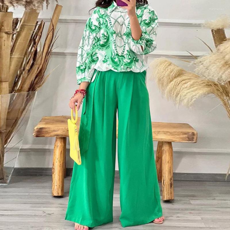 

Women' Two Piece Pants Wepbel 2 Sets Outfits Lace-up Wide-Leg Women' Shirt Tops Long Sleeve Floral Printed Fashion Casual Trousers, Red