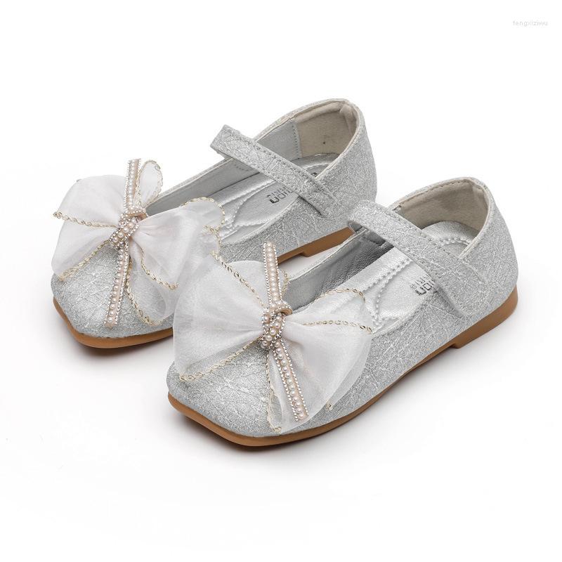 

Flat Shoes Girls Bow Princess 2023 Spring Children's Single Baby All-match Leather Grils Soft Sole Fashion, Black