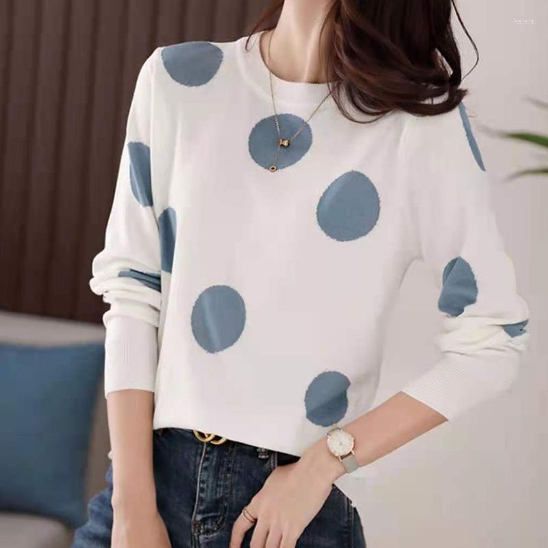 

Women's Sweaters Korean Fashion Polka Dot Sweater Jumper Women 2023 Autumn Knitted Long Sleeve Top Casual O-Neck Pullover Womens Winter, Black