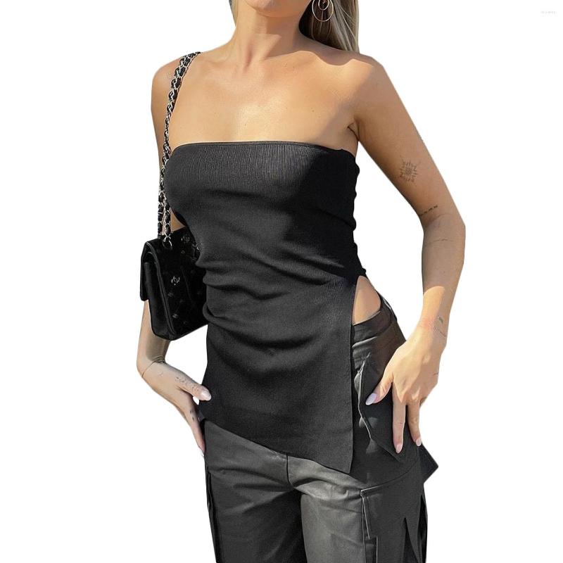

Women' Tanks Side Split Knit Tube Crop Top Black Fashion Summer Sleeveless Basic Sexy Strapless Tank Tops Women Party Club 2023