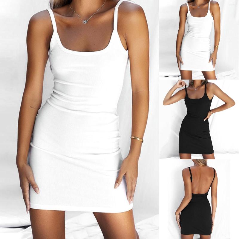 

Casual Dresses Women Summer Sleeveless Tank Crew Neck Slim Fit Short Ruched Bodycon Party Club Mini Dress, Black