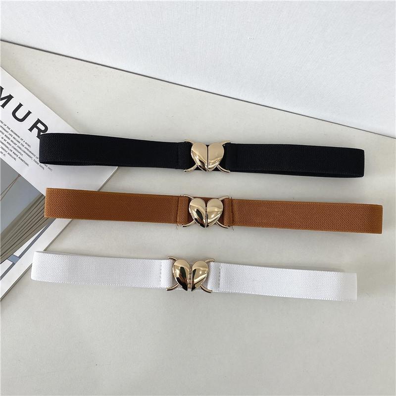 

Belts High-quality Love Card Gold Buckle For Women Decorative Waist Belt Skirt Retro Elastic Thin Gift Black White CamelBelts