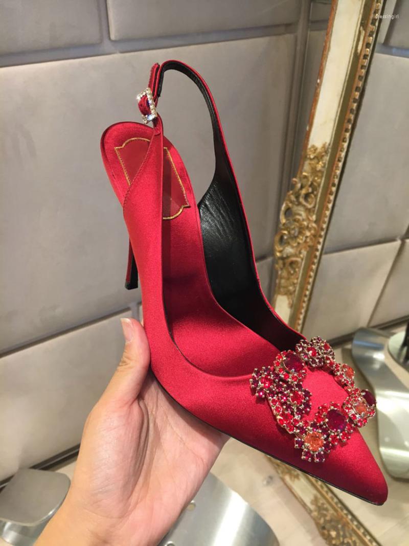 

Dress Shoes Women's Sandals Spring And Autumn High Heel Banquet Fashion Rhinestone Square Buckle Pointed Shallow Mouth Back Single, Black 6.cm