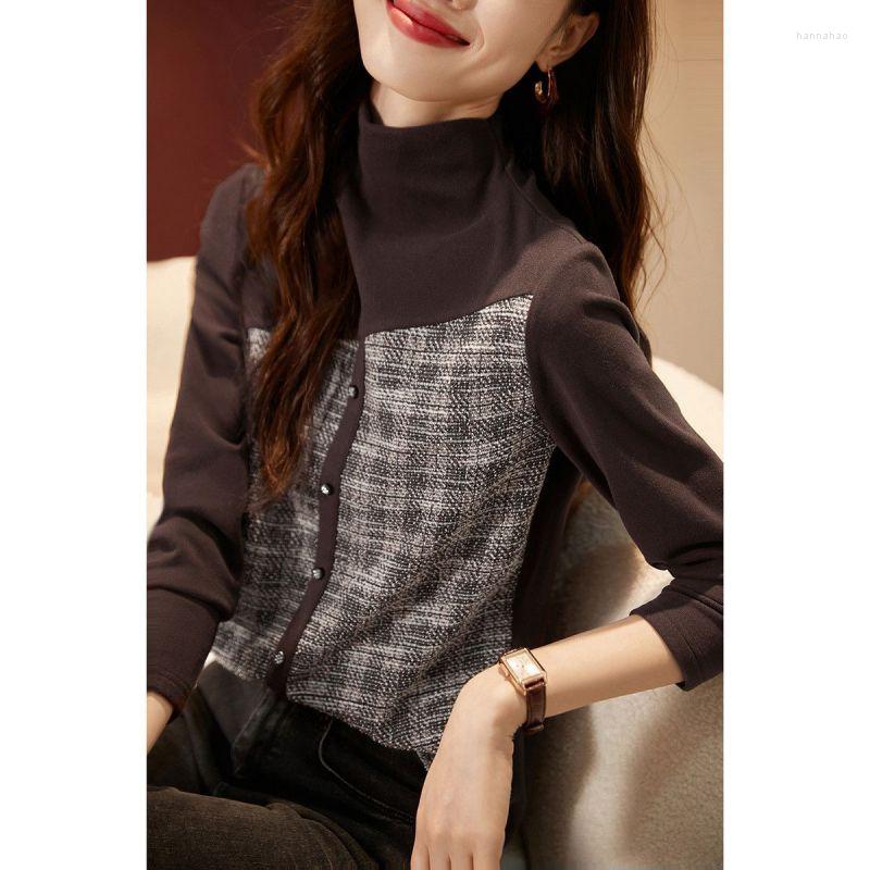 

Women's Blouses Elegant Stand Collar Button Spliced All-match Blouse Women Clothing 2023 Autumn Oversized Casual Pullovers Loose Chic Shirt, Coffee