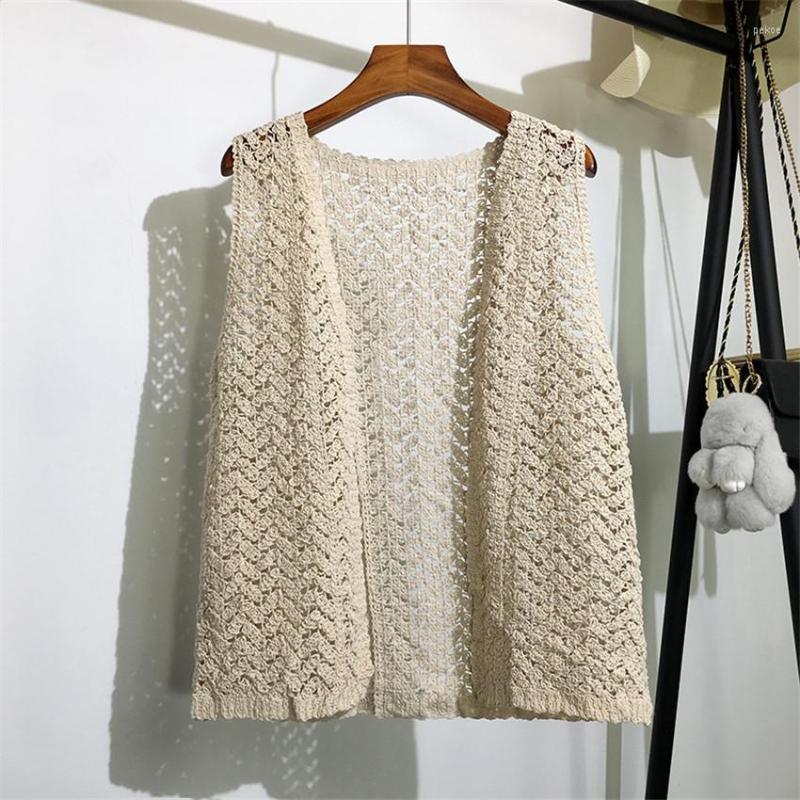 

Women's Vests 2023 Women Knitted Vest Fashion Elegant Lady Hollow Out Lace Big Size Female Sleeveless Coats Jackets Short Paragraph 1873, White