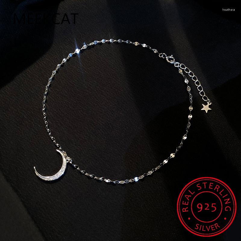 

Anklets 925 Sterling Silver Moon Cubic Zircon Anklet Bracelet Dainty Meniscus Jewelry For Women Summer Beach Gift S-B321