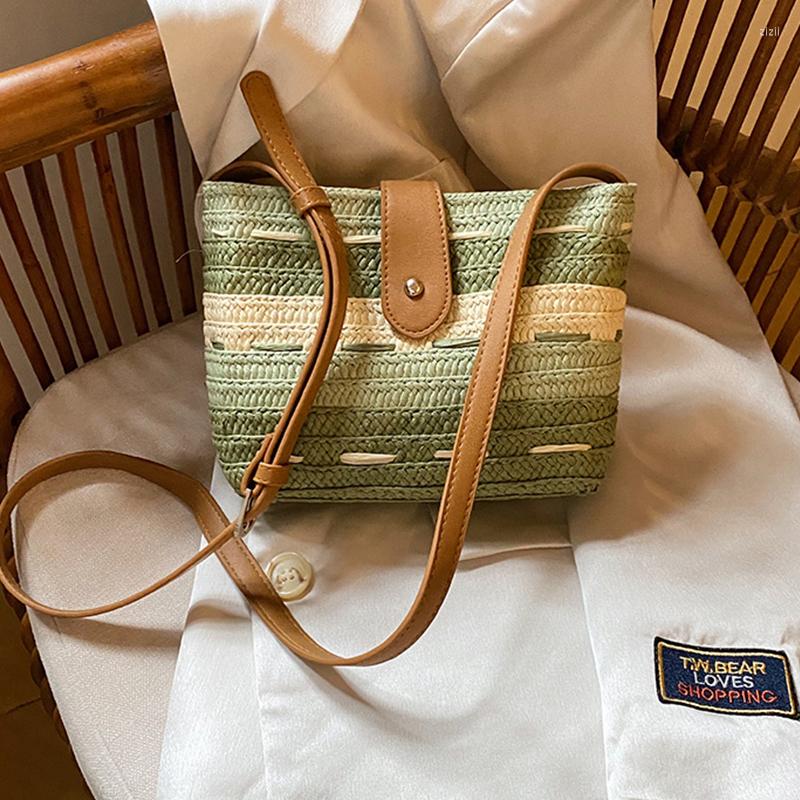 

Evening Bags Bohemian Straw Woven Crossbody Women Summer Beach Bag Female Rattan Handmade Travel Shoulder Large Capacity Handbags, Beige
